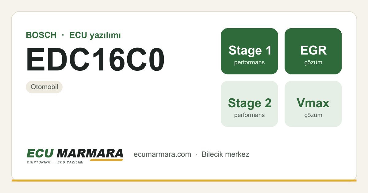 BOSCH EDC16C0 ECU ailesi için mevcut çözümler: Stage 1 Yazılım, EGR İptali, Stage 2 Yazılım, Hız Limiti (Vmax) İptali