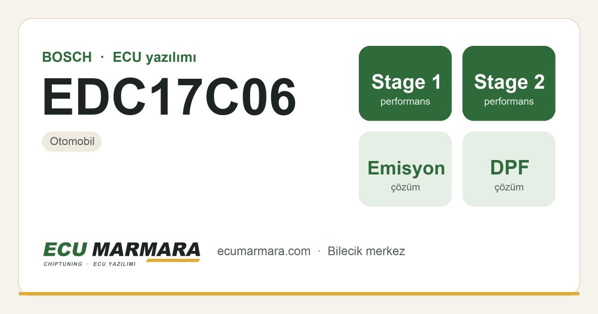 BOSCH EDC17C06 ECU ailesi için mevcut çözümler: Stage 1 Yazılım, Stage 2 Yazılım, DPF İptali, Hız Limiti (Vmax) İptali