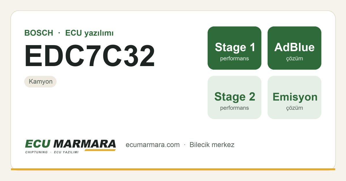 BOSCH EDC7C32 ECU ailesi için mevcut çözümler: Stage 1 Yazılım, AdBlue / SCR İptali, Stage 2 Yazılım, DPF İptali