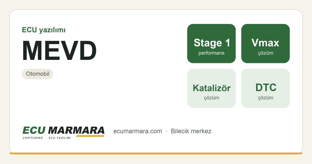 MEVD ECU ailesi için mevcut çözümler: Stage 1 Yazılım, DTC / Arıza Kodu İptali, Hız Limiti (Vmax) İptali, Katalizör (Decat) İptali
